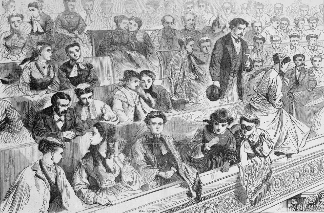 Women and men crowd the United States Senate ladies' gallery during Andrew Johnson's impeachment trial